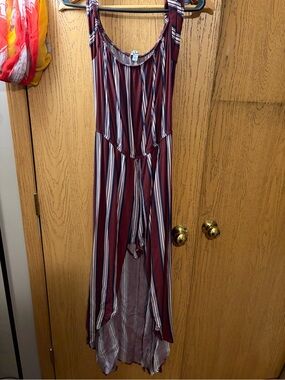 J for Justify Burgundy and White Striped High-Low Jumpsuit Romper